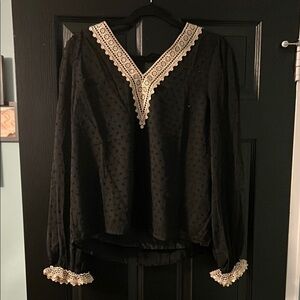 NEW Elegant Black Lace Trim Blouse SIze L